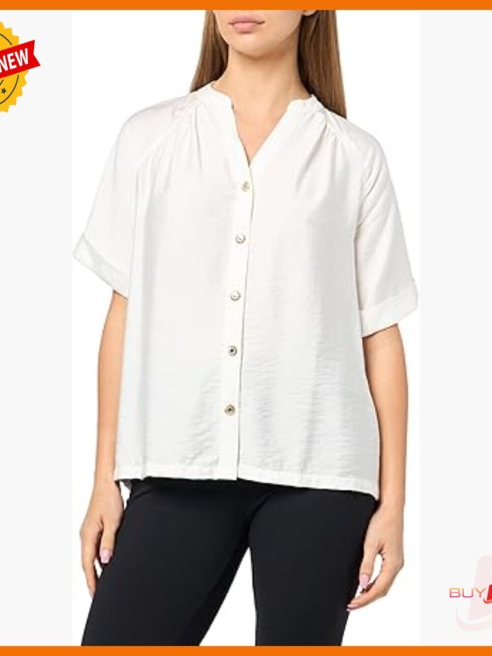 Short Sleeve Slub Rayon Blouse Relaxed Fit V-Neck Lightweight Top